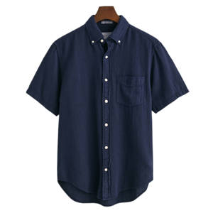 GANT Regular Fit Textured Cotton Linen Short Sleeve Shirt